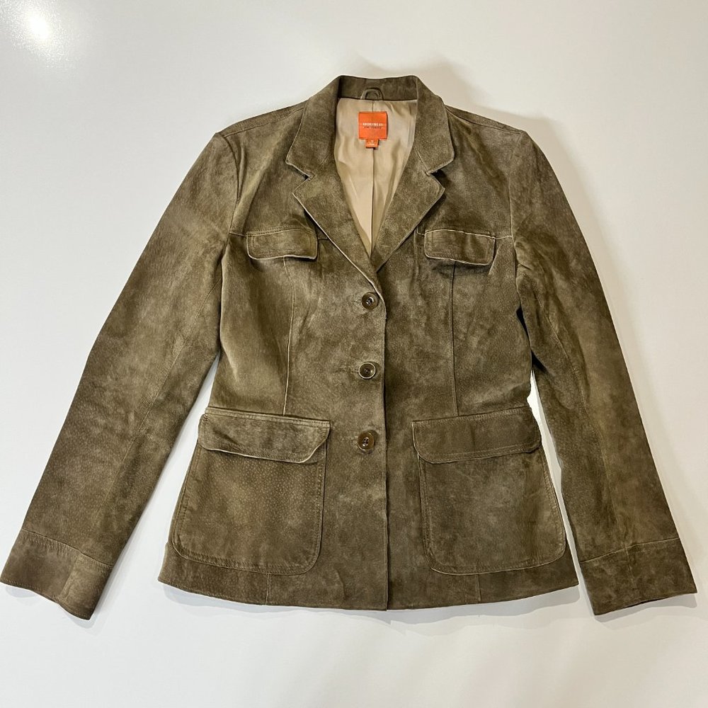 Anonymous John Carlisle Suede Leather Jacket Blazer Green Buttons Size Medium